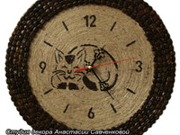 Часы из шпагата и кофе с кошкой Васька