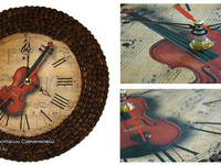 Интерьерные часы из кофейных зерен Скрипка